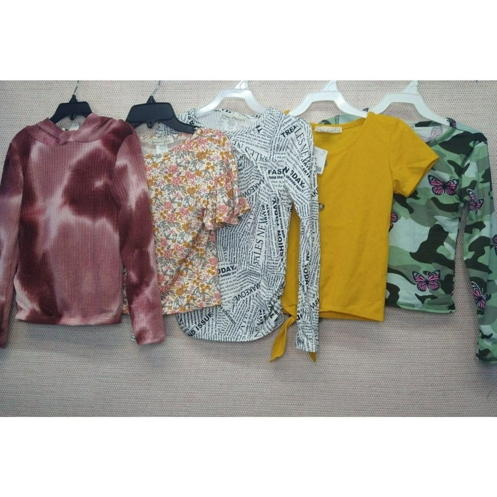 5 pc bundle of short and long sleeve blouses little girl's size 7/8 Brand New